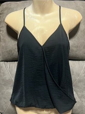 PINK ROSE BLACK OVERLAP TANK TOP, SIZE MEDIUM, EUC